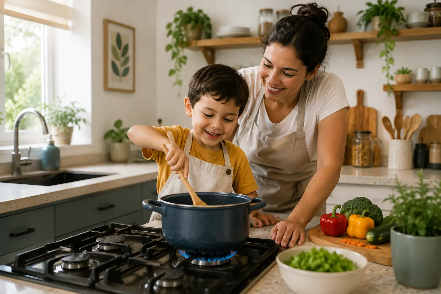 Ni&ntilde;os en la cocina: 6 h&aacute;bitos seguros con el gas LP